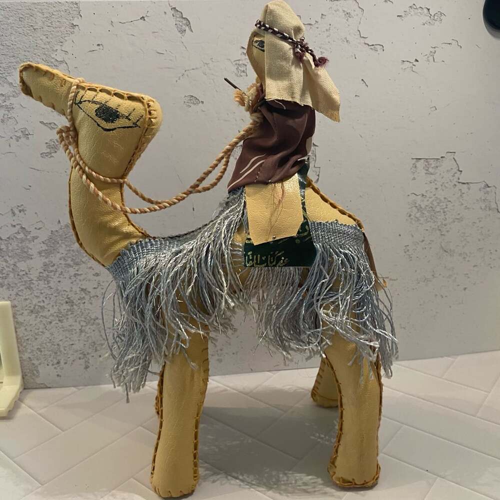 Vintage Handmade Leather Camel with Rider Figurine with Silver Rider Fringe S